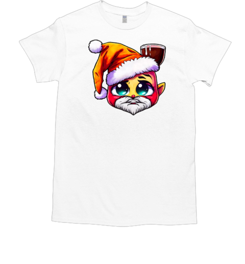 Cartoon character wearing Santa Claus hat and holding mug of hot chocolate T-Shirt