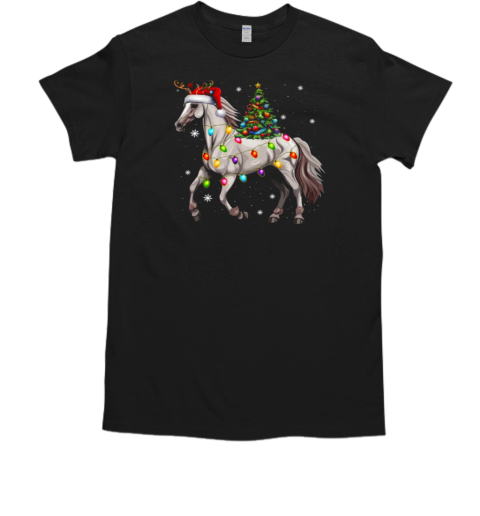 Horse Riding Wearing Noel Hat Christmas Horse Riding T-Shirt