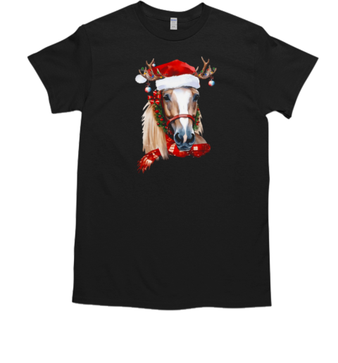 Horse With Reindeer Horn Scarf Noel Christmas Horse T-Shirt