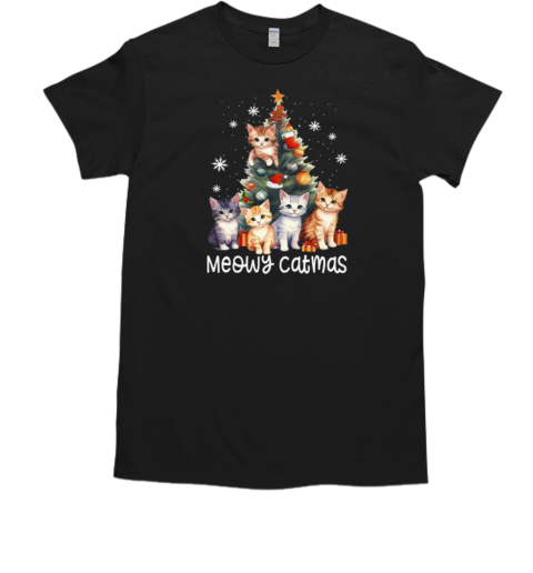 Meowy Catmas Cats Arrange A Christmas Tree T-Shirt