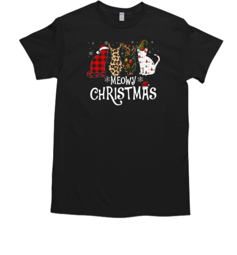 Meowy Christmas Four Cats With Four Hats Christmas Cat T-Shirt