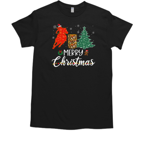 Merry Christmas Barrel Racing Around Christmas Tree T-Shirt