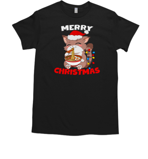 Merry Christmas Cat Eat Food Christmas Cat T-Shirt