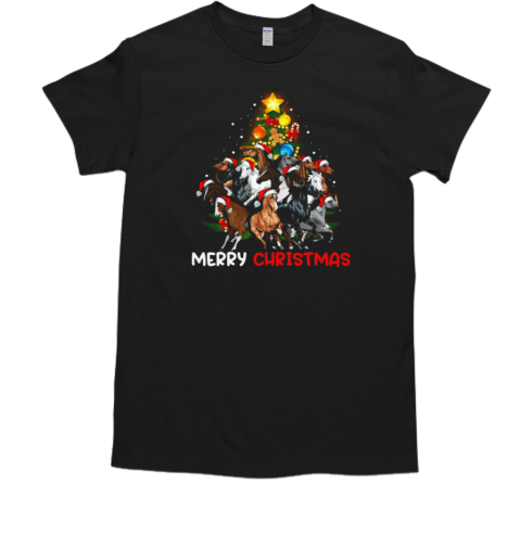 Merry Christmas Horses With Santa Hats  Christmas Horse T-Shirt