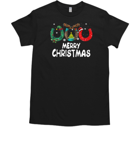 Merry Christmas Horseshoes ELF Reindeer Santa Hats T-Shirt