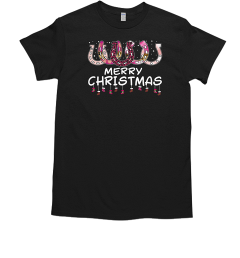 Merry Christmas Pink Horseshoe Pink Leopard T-Shirt