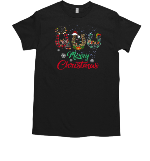 Merry Christmas Reindeer Santa ELF Horseshoe T-Shirt