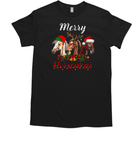 Merry Horsemas Three Horses Bright Christmas Horse T-Shirt