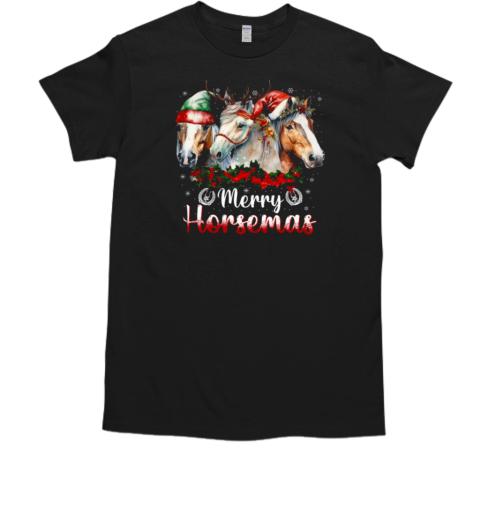 Merry Horsemas Three Horses With Hats T-Shirt