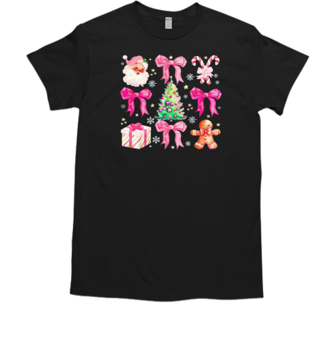 Pink Coquette Christmas Tree Santa Claus T-Shirt