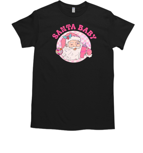 Santa Baby Groovy Pink Checkered Christmas T-Shirt