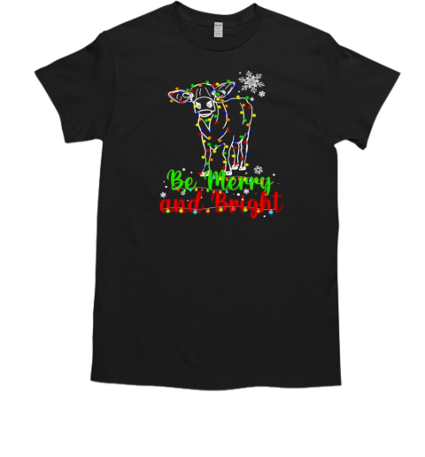 Be Merry and Bright Cow Reindeer Christmas Lights Cow T-Shirt