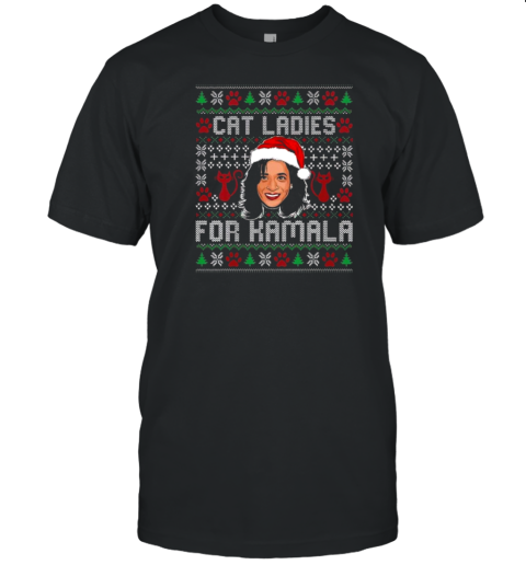 Cat Ladies For Kamala Santa Ugly Christmas 2024 T-Shirt