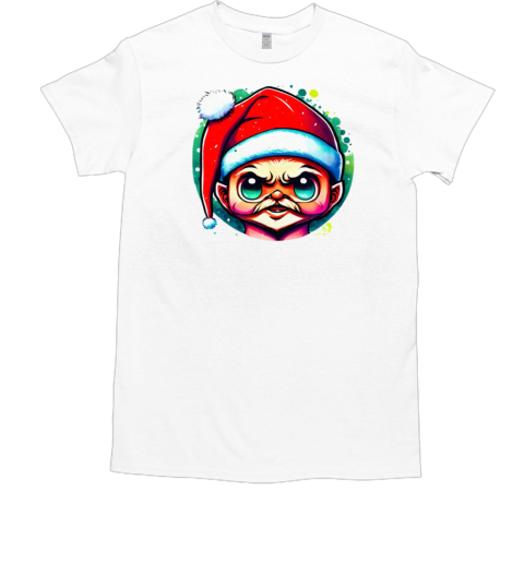 Colorful Drawing of an Attractive Young Man with Santa Hat and Mustache T-Shirt