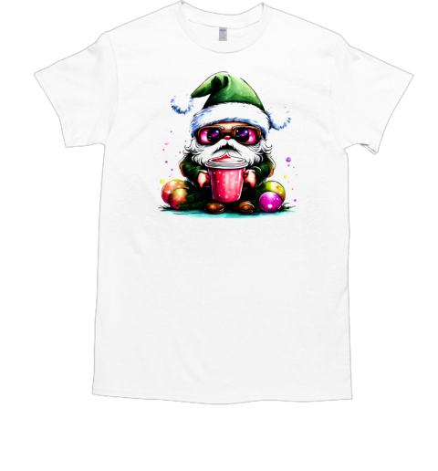 Cute Santa Claus with sunglasses and iced coffee T-Shirt