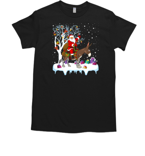 Donkey Christmas Santa Christmas Tress T-Shirt