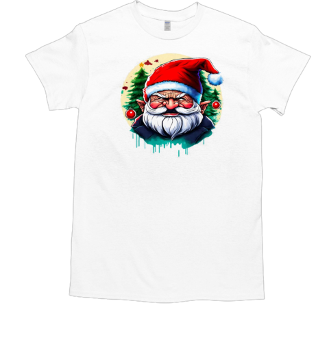 Festive Santa Claus Drawing with Angry Face and Red Beard T-Shirt