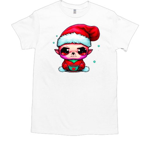 Funny Elf with Santa Claus Hat and Iced Coffee T-Shirt