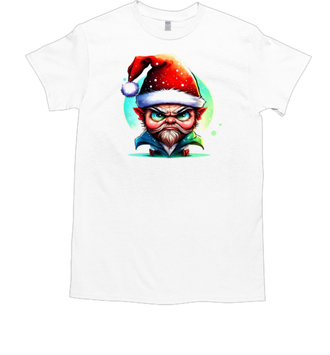 Illustration of a Cartoon Elf with Santa Hat and Snowflakes T-Shirt