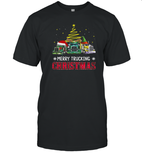 Merry Trucking Christmas Three Truck Wearing Hat T-Shirt