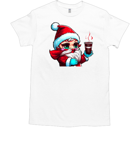 Cartoon Santa Claus Holding a Cup of Hot Cocoa T-Shirt