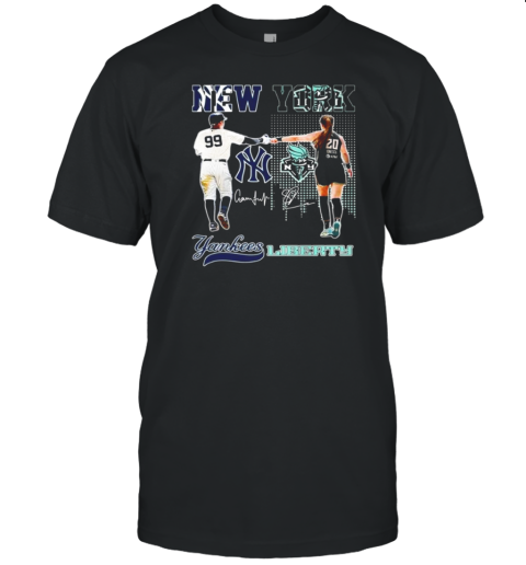 New York Yankees Aaron Judge New York Liberty Sabrina Ionescu Signatures 2024 T-Shirt