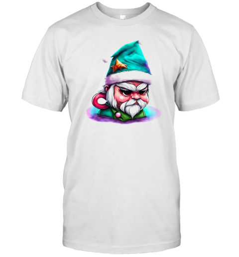 Black and White Cartoon Gnome Wearing Elf Hat T-Shirt