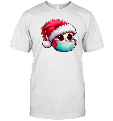 Cartoon Character in Santa Hat Sitting in a Bowl T-Shirt