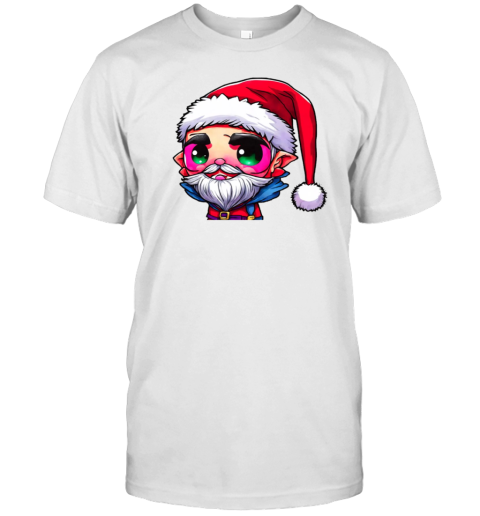 Cartoon Character Wearing Santa Claus Hat with Green Eyes and Red Beard T-Shirt