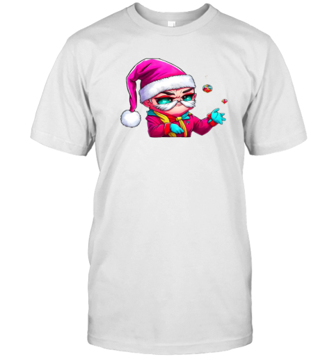 Cartoon Character with Santa Claus Hat and Colorful Balls T-Shirt