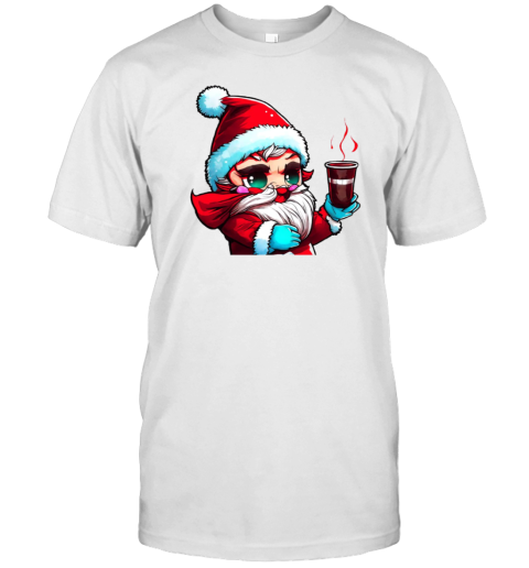 Cartoon Santa Claus Holding a Cup of Hot Cocoa T-Shirt