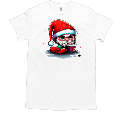 Humorous Cartoon Character with Santa Hats and Alcoholic Drink T-Shirt