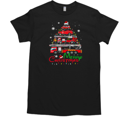 Merry Christmas Firetruck Tree Christmas Firefighter T-Shirt