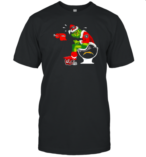 Oakland Raiders Grinch Santa Toilet Denver Broncos Kansas City Chiefs Christmas T-Shirt