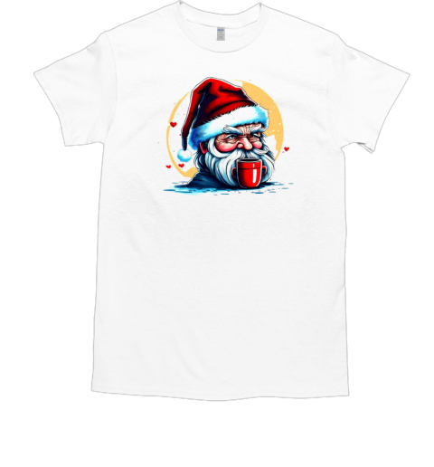 Serious Man with Santa Claus Hat and Coffee Mug T-Shirt