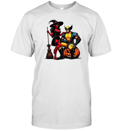 Witch Deadpool and Wolverine Cartoon Halloween T-Shirt