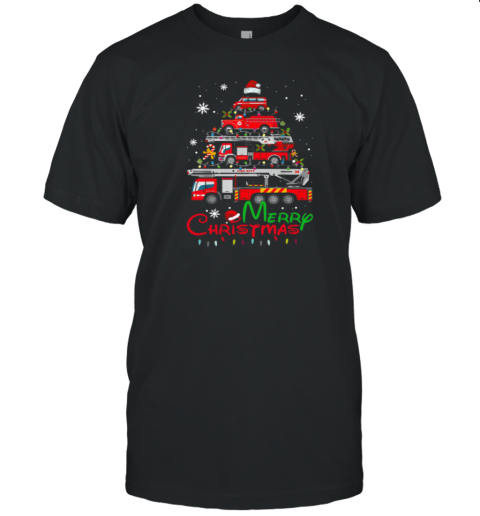 Merry Christmas Firetruck Tree Christmas Firefighter T-Shirt