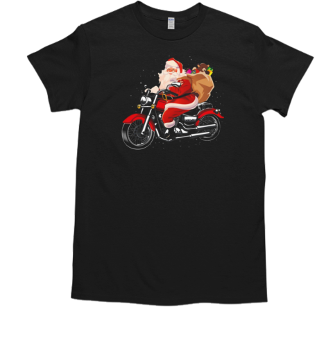 Santa Claus Riding Motorcycle Funny Christmas Biker T-Shirt