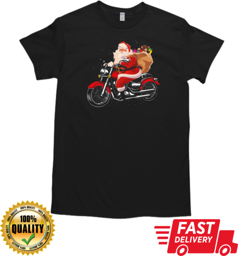 Santa Claus Riding Motorcycle Funny Christmas Biker T-Shirt