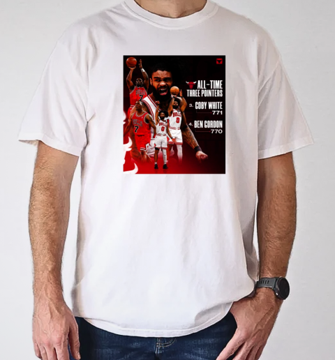 Chicago Bulls All Time Three Pointers No. 3 Coby White 771 No 4 Ben Cordon 770 Poster T-Shirt