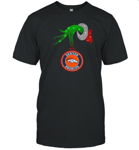 Grinch Hand Holding Denver Broncos Christmas T T-Shirt