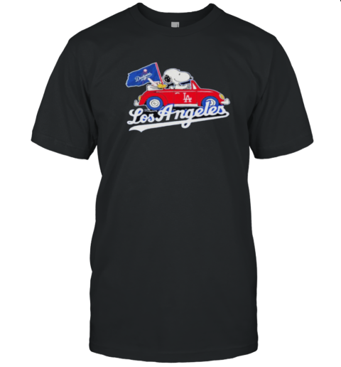 Los Angeles Dodgers Snoppy and Woodstock riding car T-Shirt