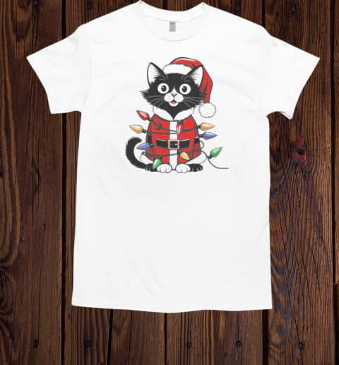 Christmas Cats Santa Hat Meowy Christmas Light Cat  Classic Men's T-shirt