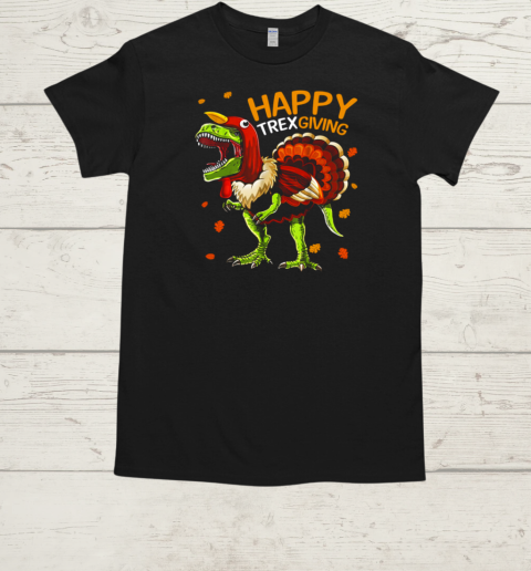 Happy Thanksgiving T Rex Dinosaur And Turkey T-Shirt