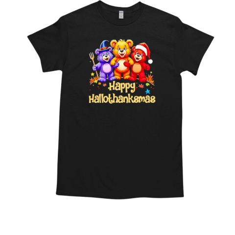 Hallothanksmas Bears Halloween Thanksgiving Christmas 2024 T-Shirt