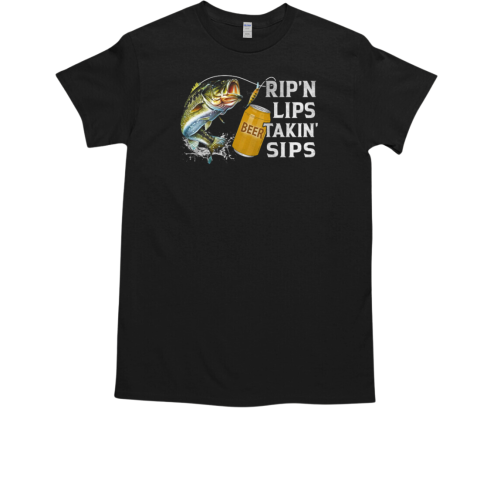 Rip'n Lips Takin' Sips Funny Fishing Beer T-Shirt