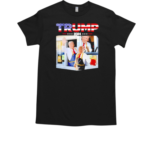 Trump works the drive thru fast food worker french fries US flag T-Shirt