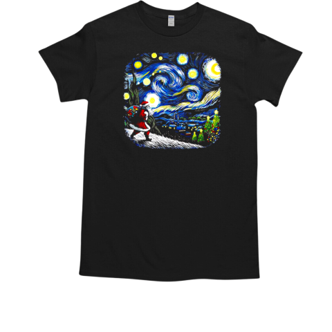 Van Gogh Starry Night Santa Christmas winter snowy night T-Shirt