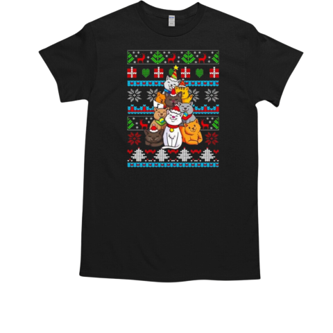 Color Art Christmas Cat Tree Ugly 2024  Classic Men's T-shirt