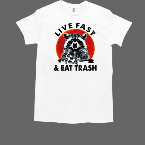 Live Fast and Eat Trash Funny Racoon with Pizza and Beer Blood Moon  Classic Men's T-shirt